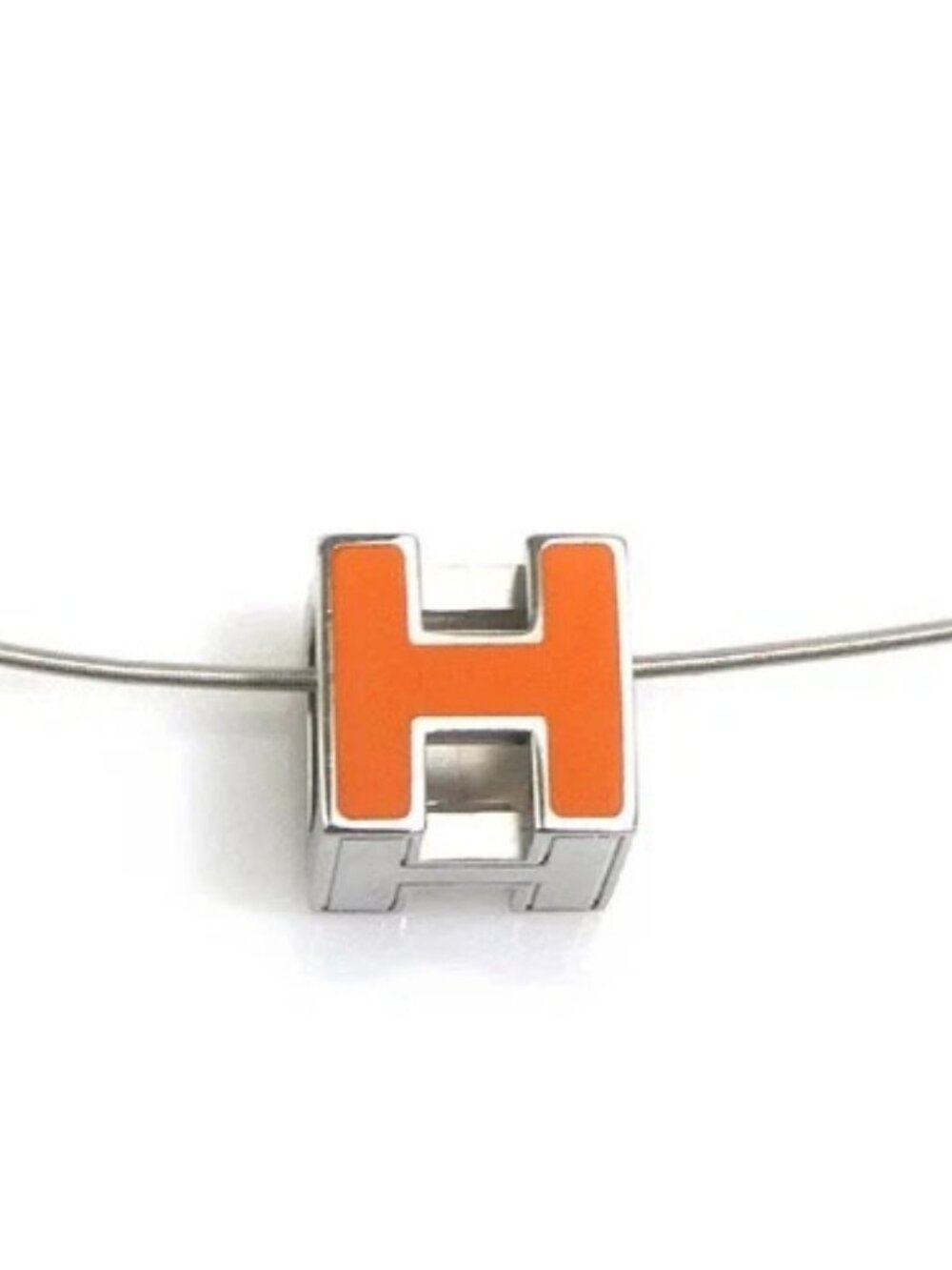 Auth HERMES H Cobe Pendant Necklace Orange/Silver Metal/Enamel - h32195a